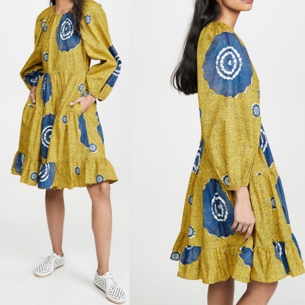 Ulla Johnson Sz 2 Emelyn 100% Cotton Dress Puff Sleeve Bold Print Wedding Event - Picture 2 of 16